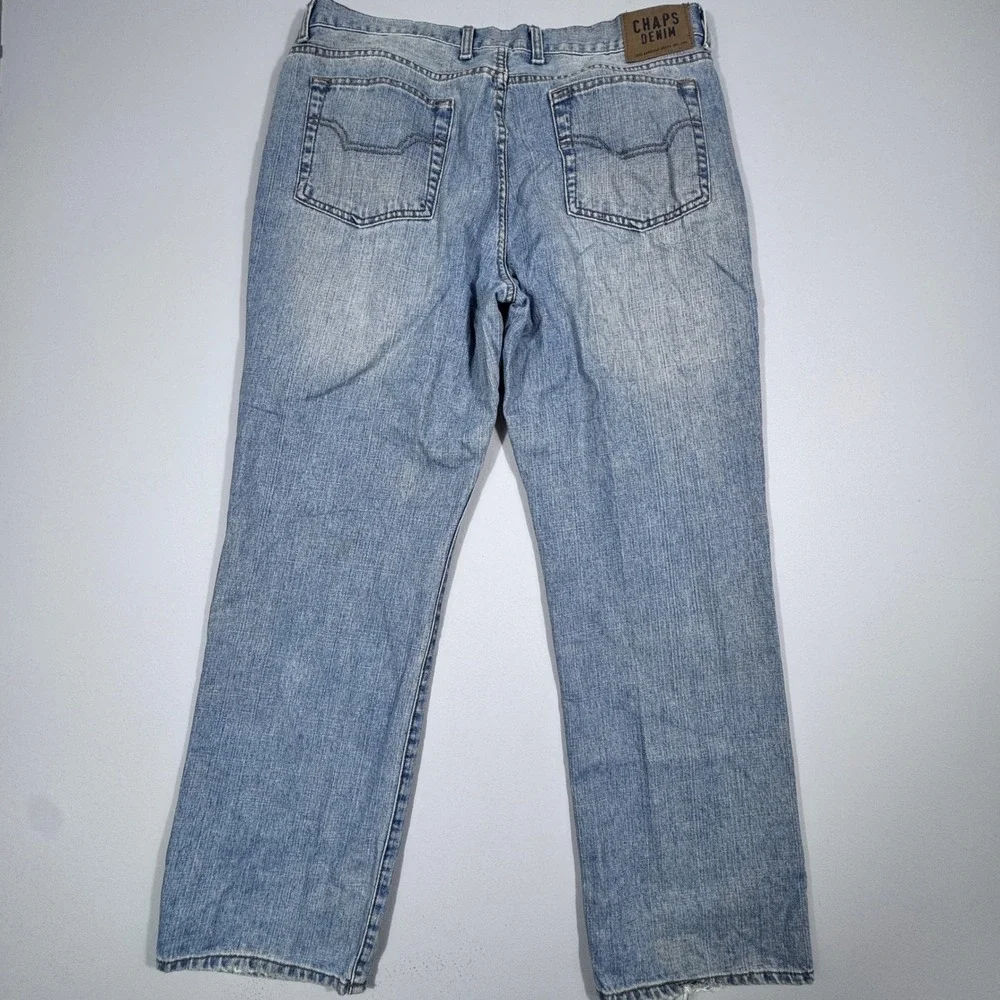 Chaps Denim Mens Straight Fit Light Wash‎ Blue Cotton Jeans 36x30